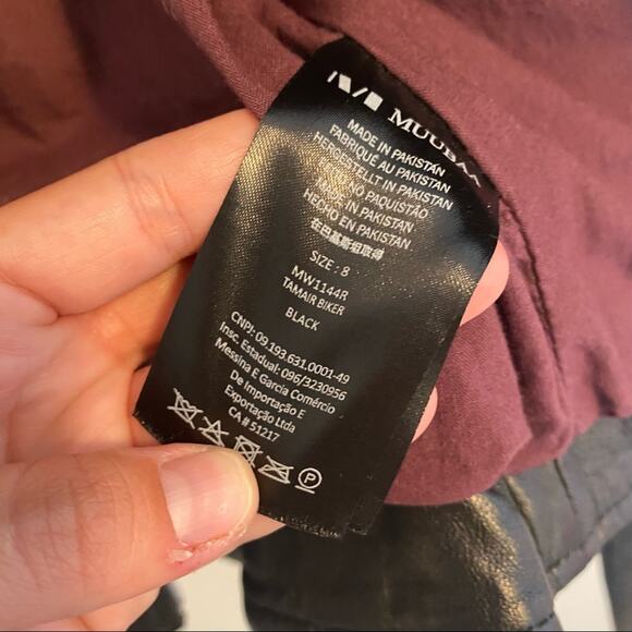 MUUBAA Black Sheep Leather Crop Moto Belted Jacket 4 - Picture 7 of 12